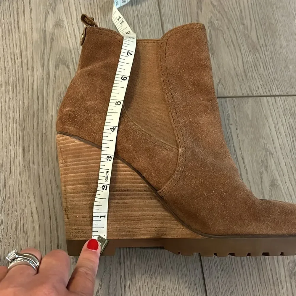 MICHAEL KORS THEA GENUINE SUEDE WEDGE ANKLE BOOTIES CHESTNUT BROWN SIZE 9.5